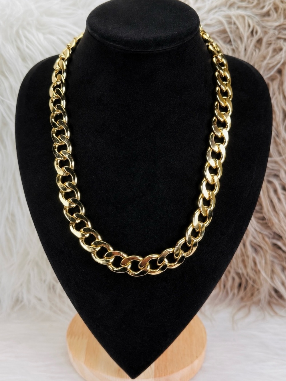 Gold Tone Cuban Link Chain Statement Necklace Heavy Chunky